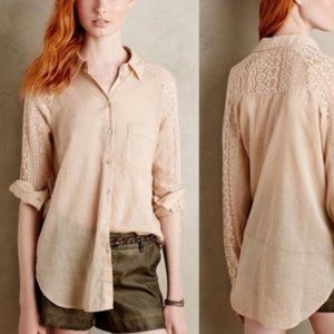 Holding Horses Anthro Lace Sleeve Button Shirt Med